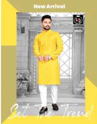 Babosa Men Cotton Plain Kurta