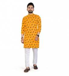 Men Yellow Cotton Kurta Set
