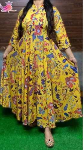 Yellow Long Anarkali Kurti by Marina Enterprises