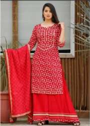SPSR Cotton Kurti Palazzo with Dupatta Set