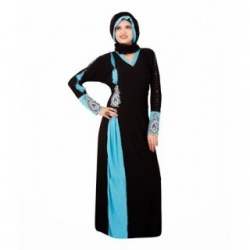 Designer Black And Skyblue Burkha