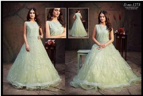 Pista Green Ladies fancy wedding wear Embroidered Net Gown by Paris Fashion
