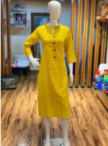 Pal Creation Yellow Cotton Kurti by Pal Creation