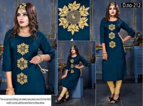 Designer Rayon Straight Blue Kurti D-212
