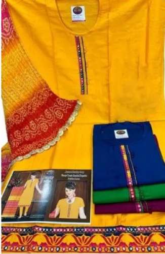 Plain Dress Material with Bandhani Print Dupatta  by K Deepakkumar