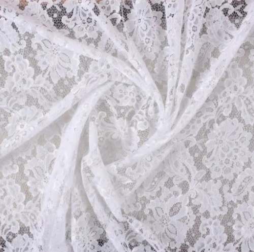 White Net Embroidered Fabric by Manohar Lal Rattan Kumar