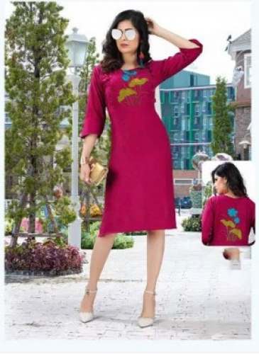 Regular Wear Embroidered Straight Pink Kurtis  by Jayani Enterprise