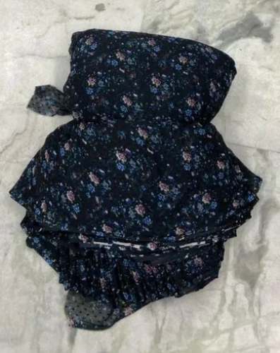 Dark Blue Floral Printed Chiffon Fabric by Bahal Enterprises
