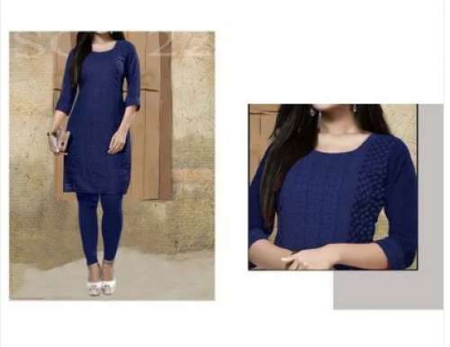 Blue Cotton Straight Kurti by Bismillah Dresses