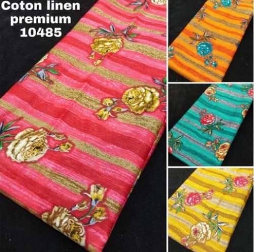 Khadi  Cotton Linen Gold Print Fabric by Vee Pushp Creations