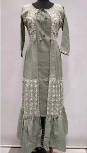 Embroidered Long Cotton Ethnic Gown 