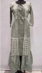 Embroidered Long Cotton Ethnic Gown 