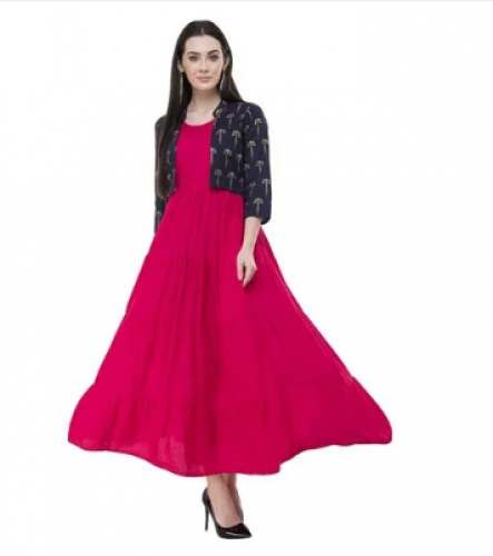 Red Long Anarkali Kurti by Meera Creations