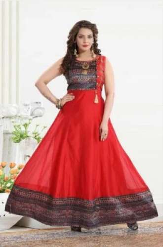 Ladies Red Anarkali Silk Kurti