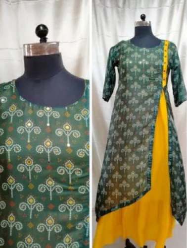 Green and Yellow Double Layer Kurti  by Gadas Creation