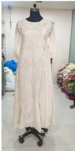 Party wear Long White Anarkali Kurti by Gadas Creation