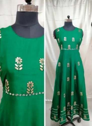 Sleeveless Green Long Anarkali Kurti by Gadas Creation