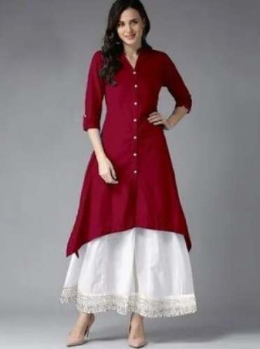 Trendy Maroon Plain Kurti With SKirt  by Gadas Creation