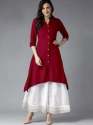 trendy-maroon-plain-kurti-with-skirt