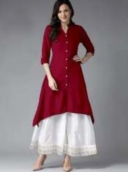 Trendy Maroon Plain Kurti With SKirt 
