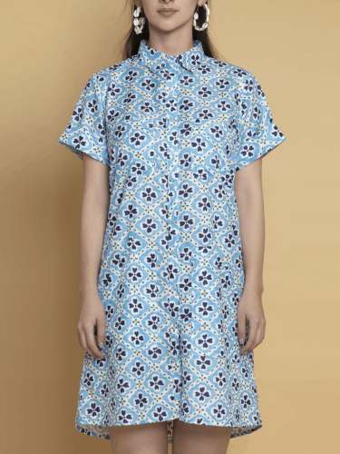 Blue Shirt Style regular Wear short dress by octics