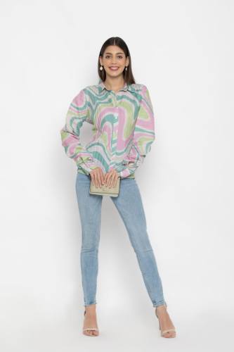 Chiffon Abstract Design Collar Neck Top 