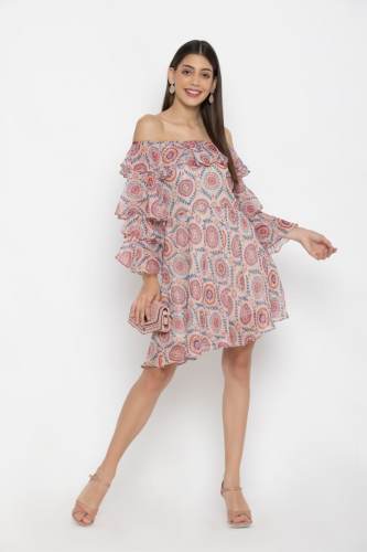 Georgette Off Shoulder Ruffle One Piece Dress at Rs.1399 Piece in
