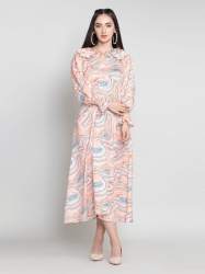 Orange Blue Marble Printed Maxi Dress