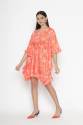 Orange Floral Printed short kaftan dress