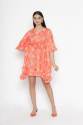 Orange Floral Printed short kaftan dress thumb 1