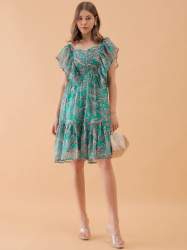 Peacock Blue Fit and Flare Dress