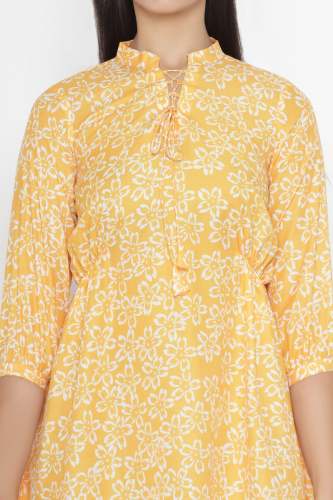 Yellow Rayon Floral A Line Western Dress  by octics