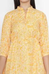 Yellow Rayon Floral A Line Western Dress 