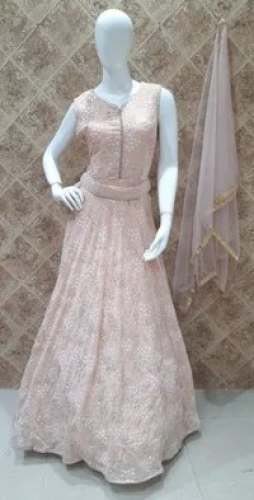 Party Wear Embroidered Beige Gown 