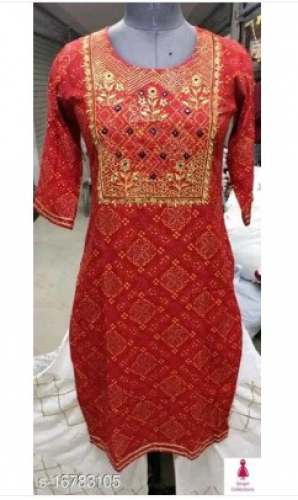 Casual Wear Straight Red bandhani Kurti by Smart Collection Burqa House