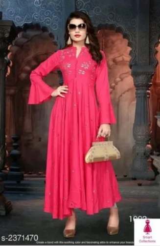 Full Sleeve Long Pink Anarkali Kutis 