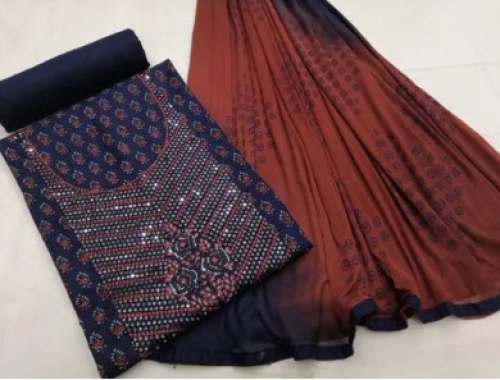 Blue Jaipuri Dress Material With Chiffon Dupatta  by Fashion Point NX