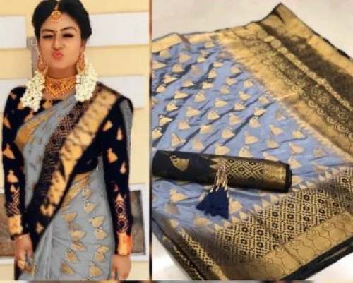New Wedding Grey Silk Saree For Ladies