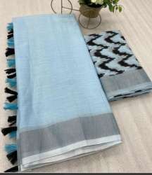 Plain Formal Khadi Linen Cotton Saree 