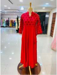 Ladies Bright Red Printed Anarkali Kurti
