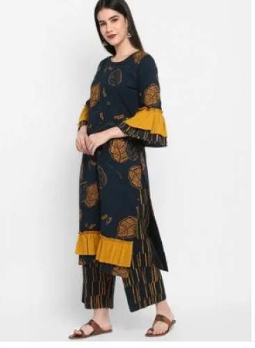 Ladies Round Neck Printed Bell Sleeve Sharara Set