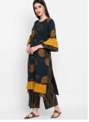 Ladies Round Neck Printed Bell Sleeve Sharara Set