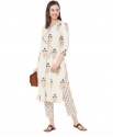 Ladies White A Line Cotton Kurti Pant Set