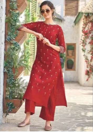  Chanderi Cotton Kurti With Pant Set by Label Puja Pandey