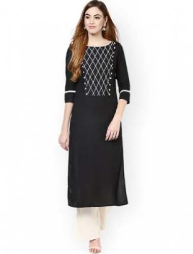 Black Cotton Straight Kurti by Aina Boutique