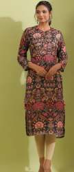 Black Jacobean Printed Straight Kurta
