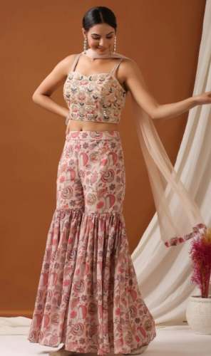 Jacobean Printed & Embellished Blouse Sharara Set by Pratap Sons