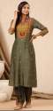Moss Green Tussar Silk Kurta With Pants