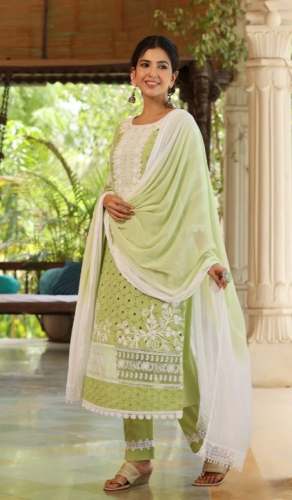 Pastel Green Cutwork Embroidered Kurta Set by Pratap Sons