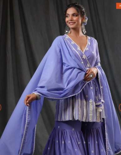 Purple Embroidered Angarakha Sharara Set